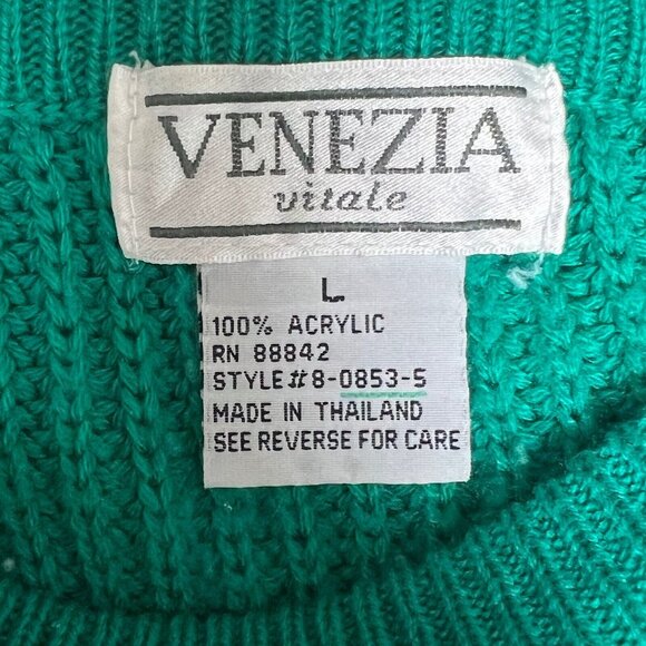 VTG Y2K Venezia Vitale Sweater Size Large Green Knit Chunky Thick Knit Long - Picture 12 of 12